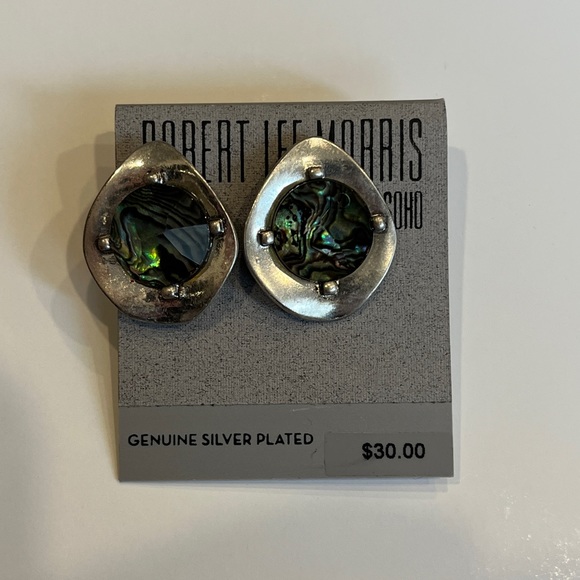 Robert Lee Morris Abalone Antique Silver Disc Post Earrings NWT - Picture 7 of 7